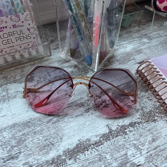 Geo Octagon Rose Metal Frame Sunnies Sunglasses - Picture 4 of 6